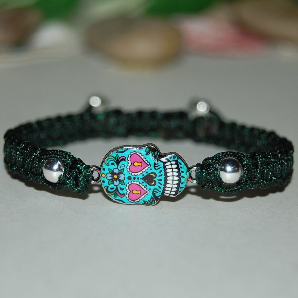 Skull Bracelet,Green Skull Bracelet,Hemp Bracelet,Macrame,Green Bracelet,Skull